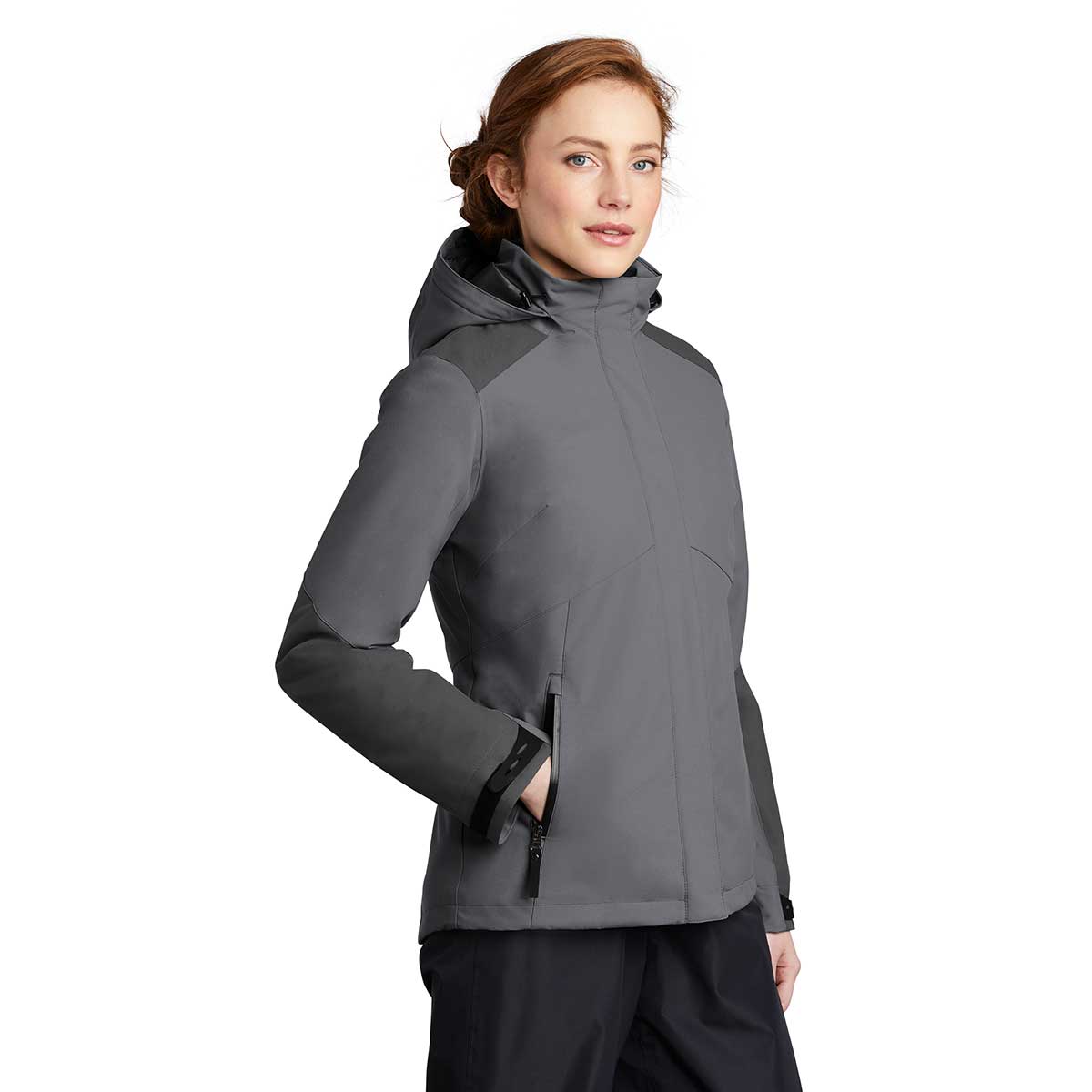 Port Authority Women's Shadow Grey/Storm Grey Insulated Waterproof Tech Jacket - Ideal for Outdoor Work
