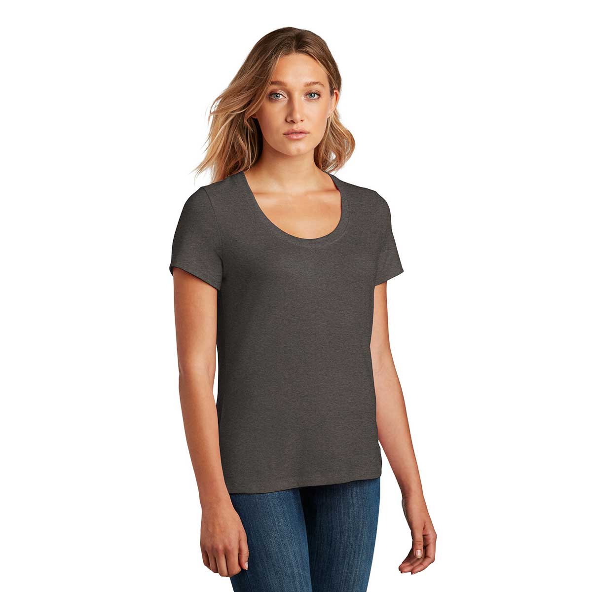 District Women's All-Day Comfort Heathered Charcoal Flex Scoop Neck Tee