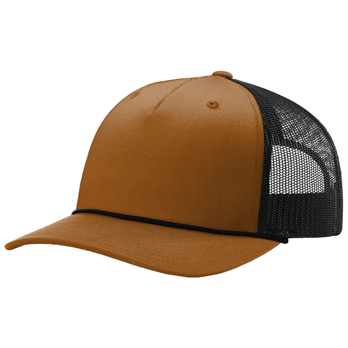 Richardson Caramel/Black/Black Split Five Panel Trucker Hat with Stylish Rope