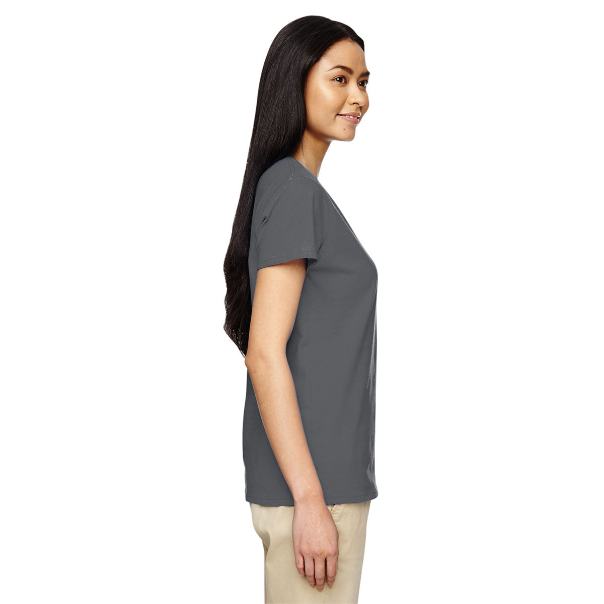 Gildan Women's Stunning Charcoal 5.3 oz. V-Neck T-Shirt