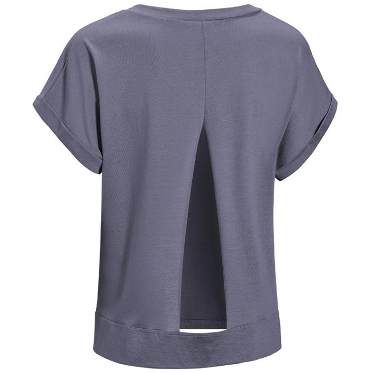 Stylish Expert Women's Graphite Cuffed V-Neck Cutout Back Mid Crop T-Shirt