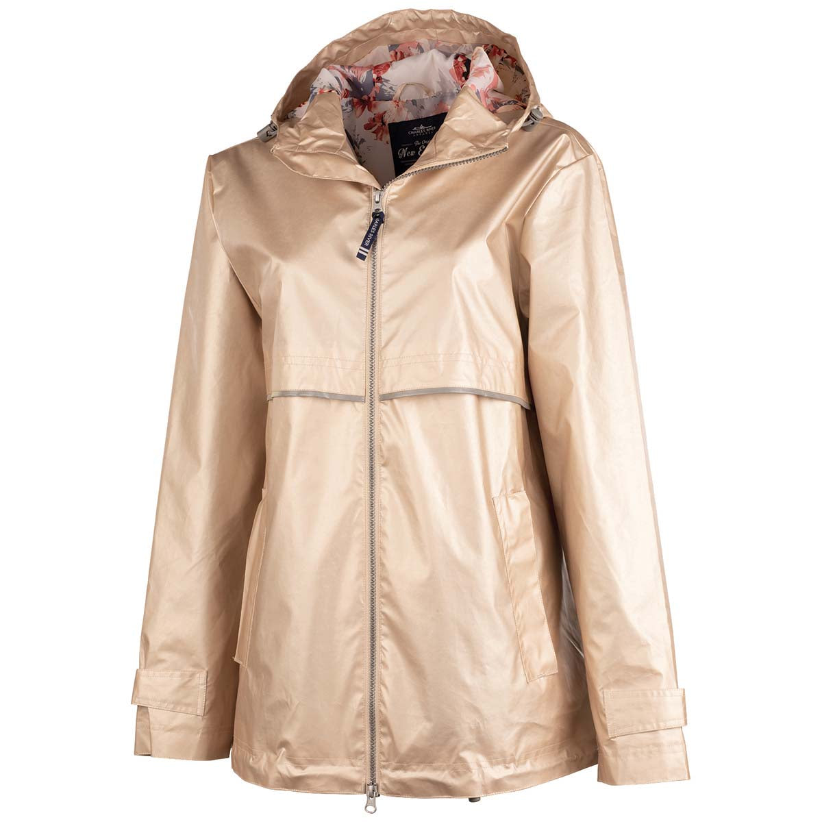 Charles River Women's Stunning Champagne/Floral New Englander Rain Jacket with Exquisite Floral Printed Lining