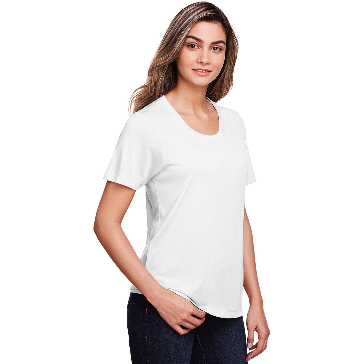 Core 365 Women's White Fusion ChromaSoft Performance T-Shirt: Stylish and Functional