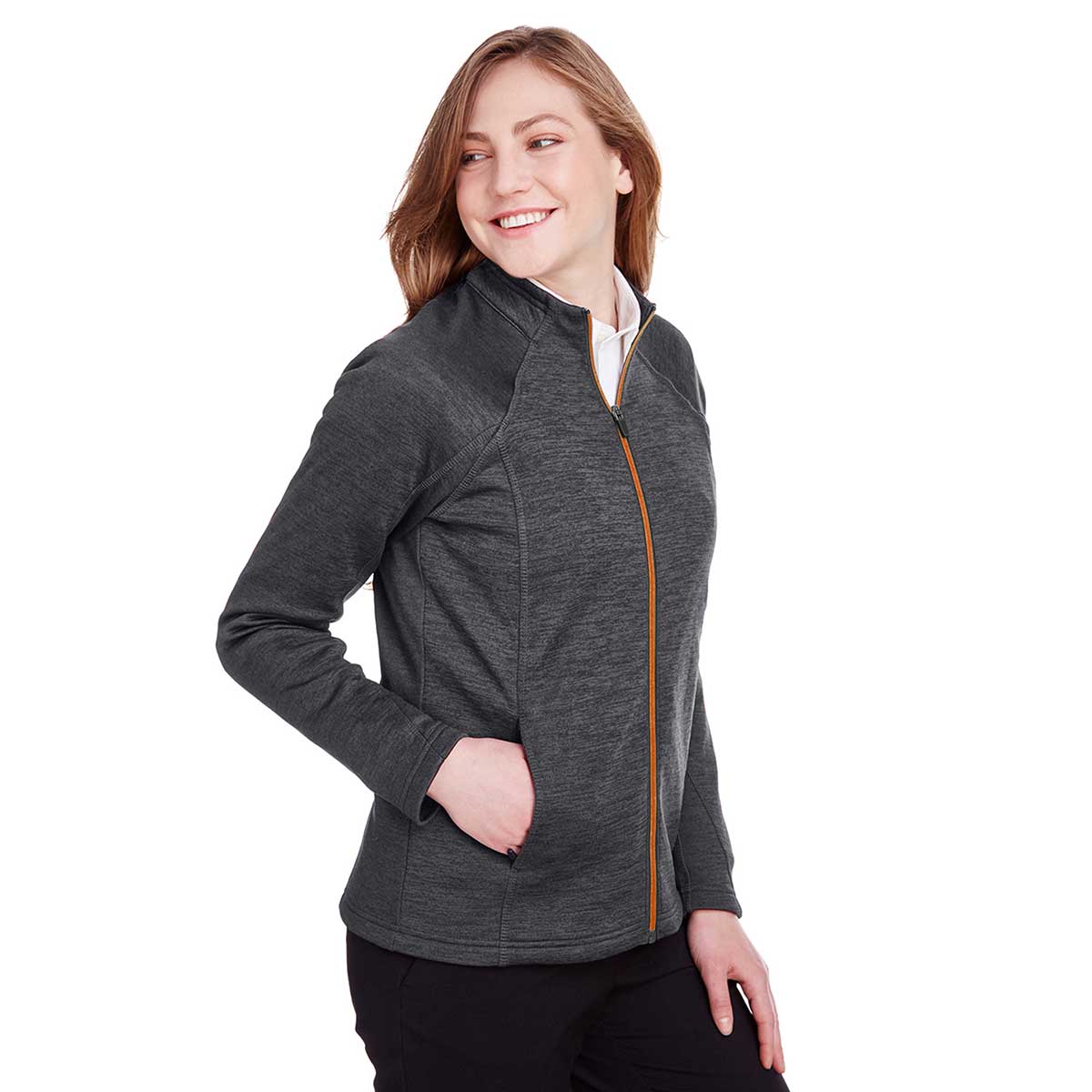 North End Women's Stunning Black Heather/Orange Soda Flux 2.0 Full-Zip Jacket