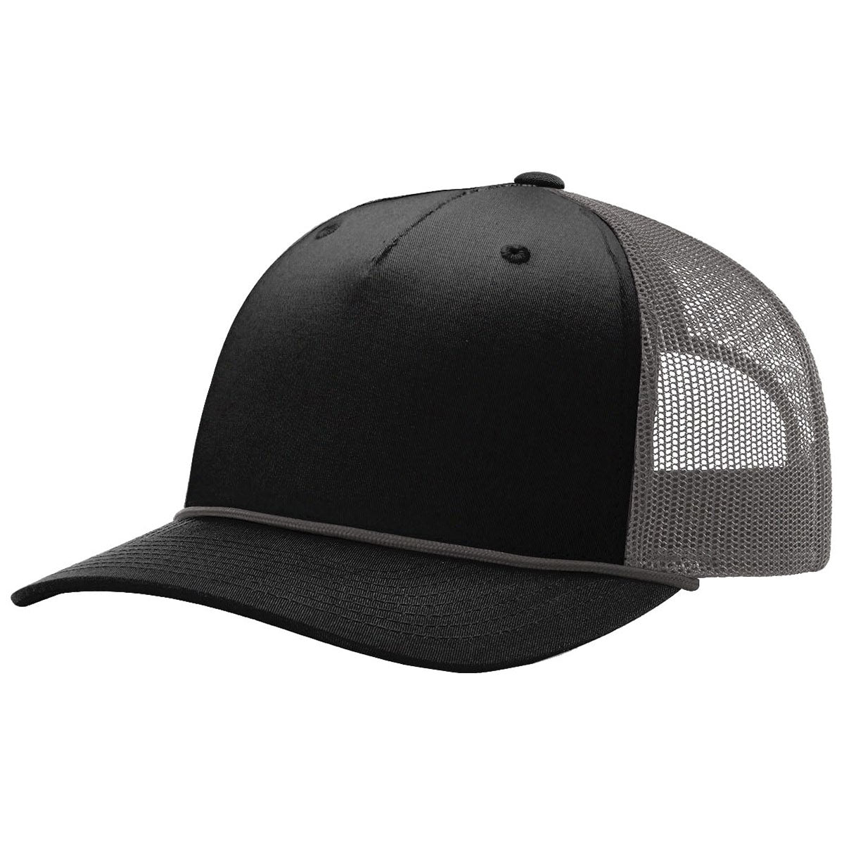 Richardson's Stunning Black/Charcoal/Charcoal Split Five - Panel Trucker Hat with Rope