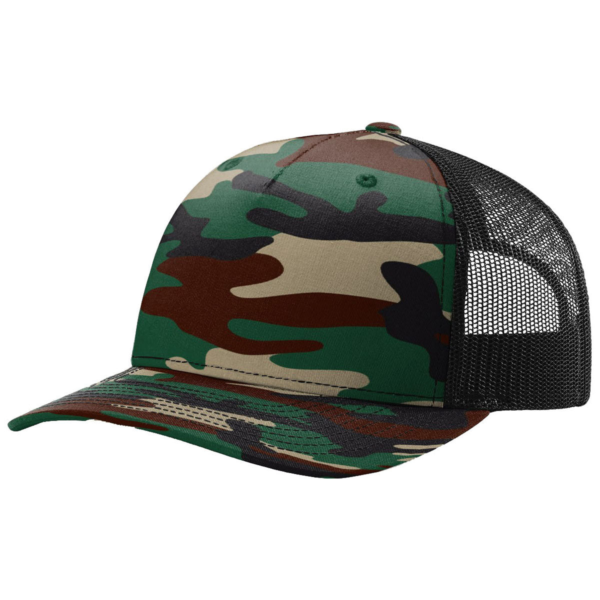 Richardson Green Camo/Black Printed Adjustable Five - Panel Trucker Hat