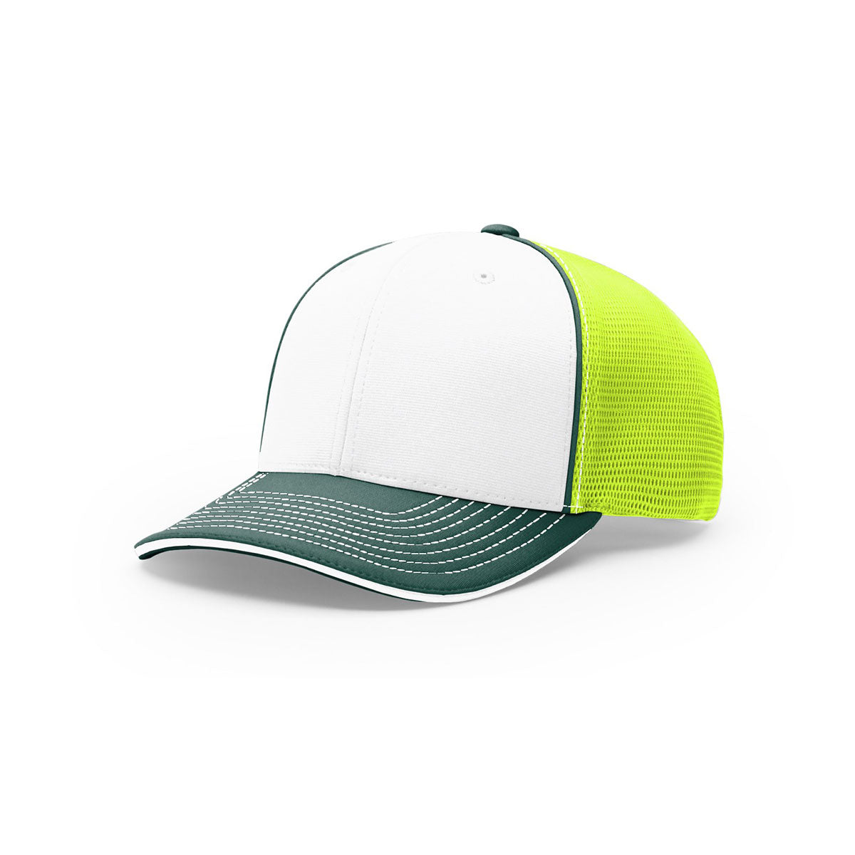 Richardson On-Field Tri-Color Pulse SportMesh R-Flex Cap in White, Neon Yellow & Dark Green