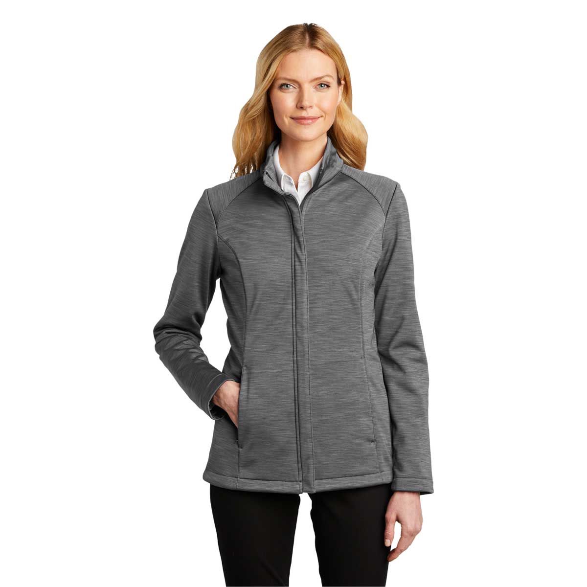 Port Authority Women's Graphite Heather Stream Soft Shell Jacket - A Stylish Outdoor Essential