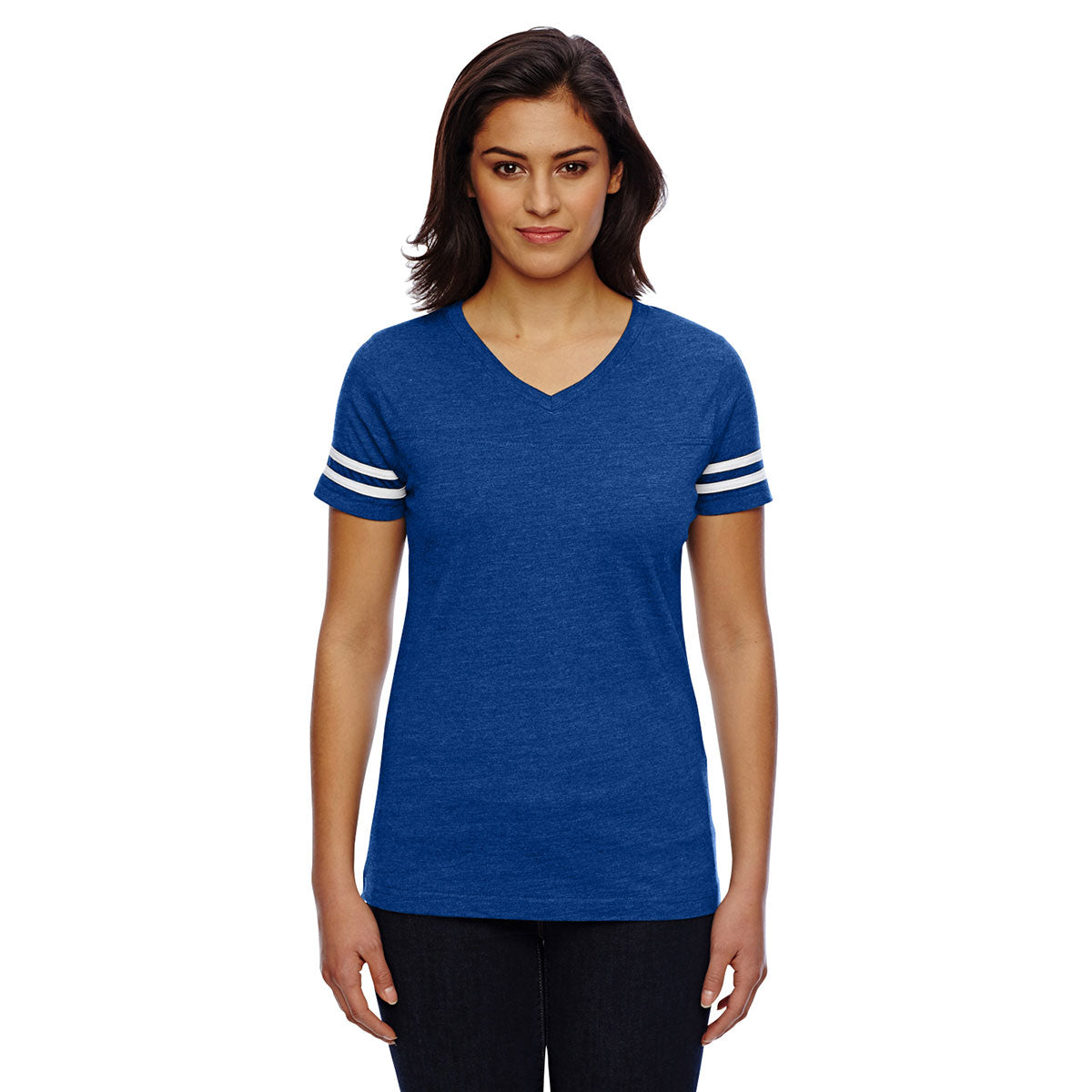 LAT Women's Stylish Vintage Royal/Blended White Football Jersey T-Shirt