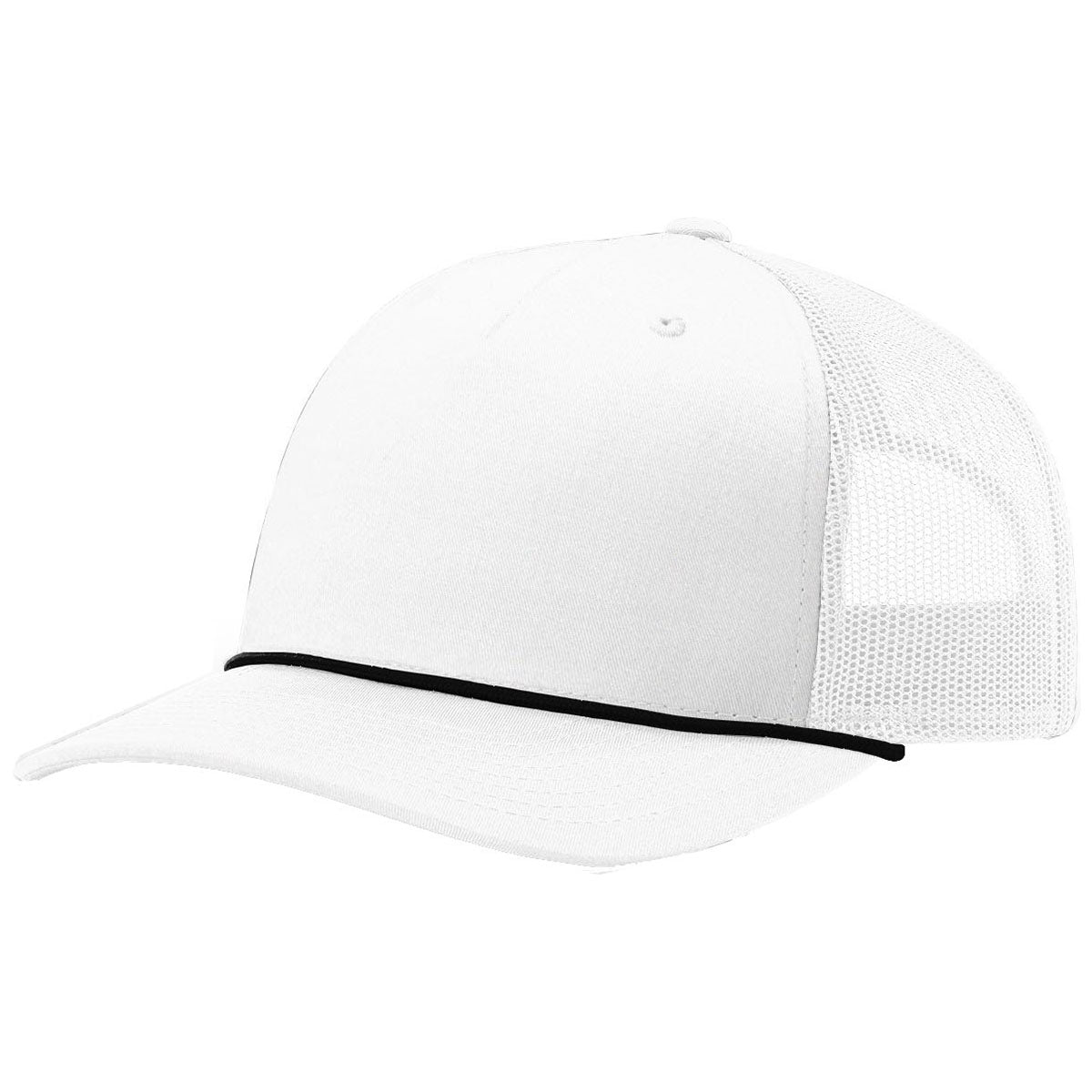Richardson Stylish White/Black Five Panel Trucker Hat with Rope