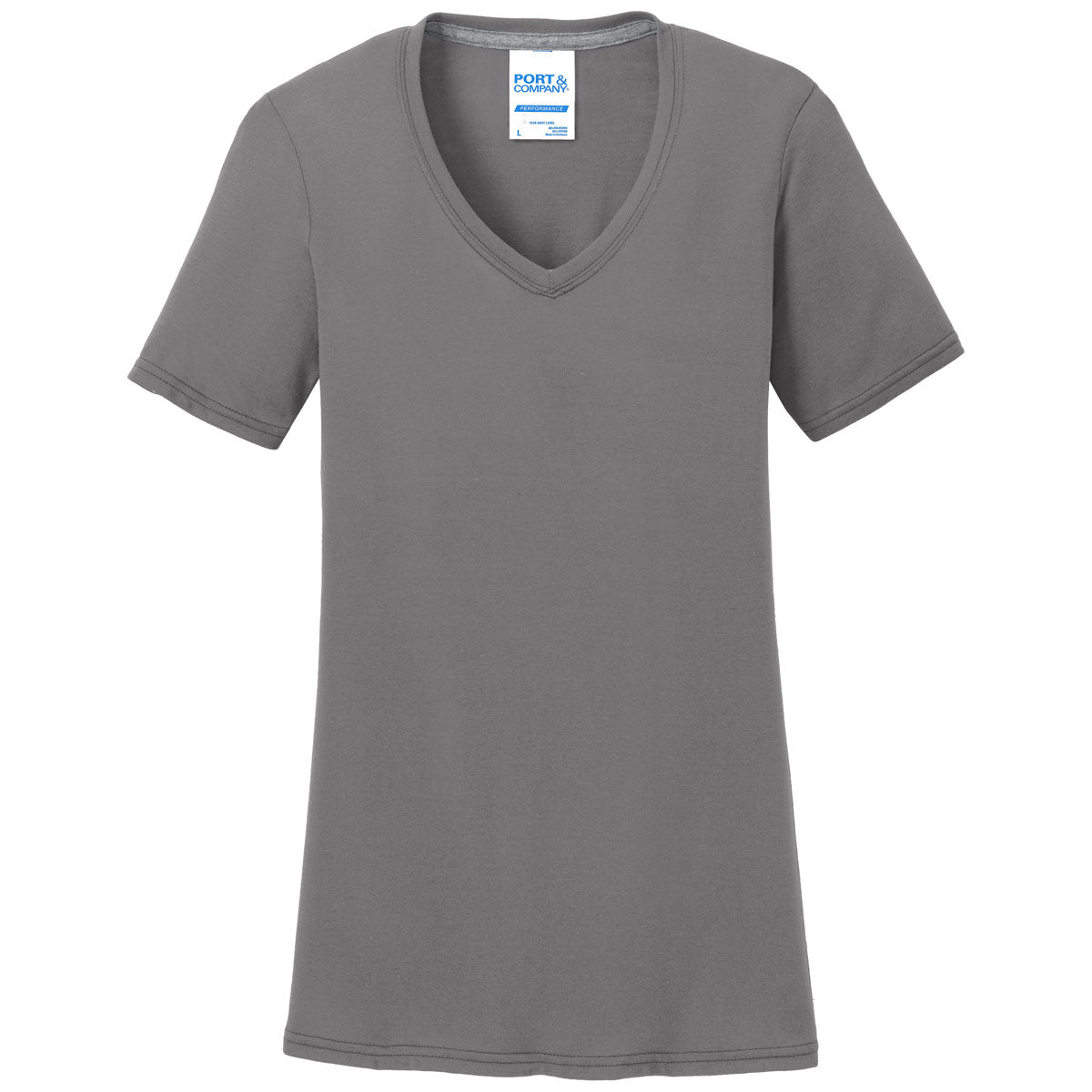 Port & Company Women's Medium Grey Performance Blend V-Neck Tee - Unbeatable Comfort!