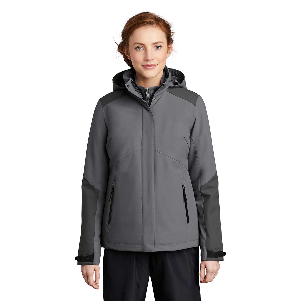 Port Authority Women's Shadow Grey/Storm Grey Insulated Waterproof Tech Jacket - Ideal for Outdoor Work
