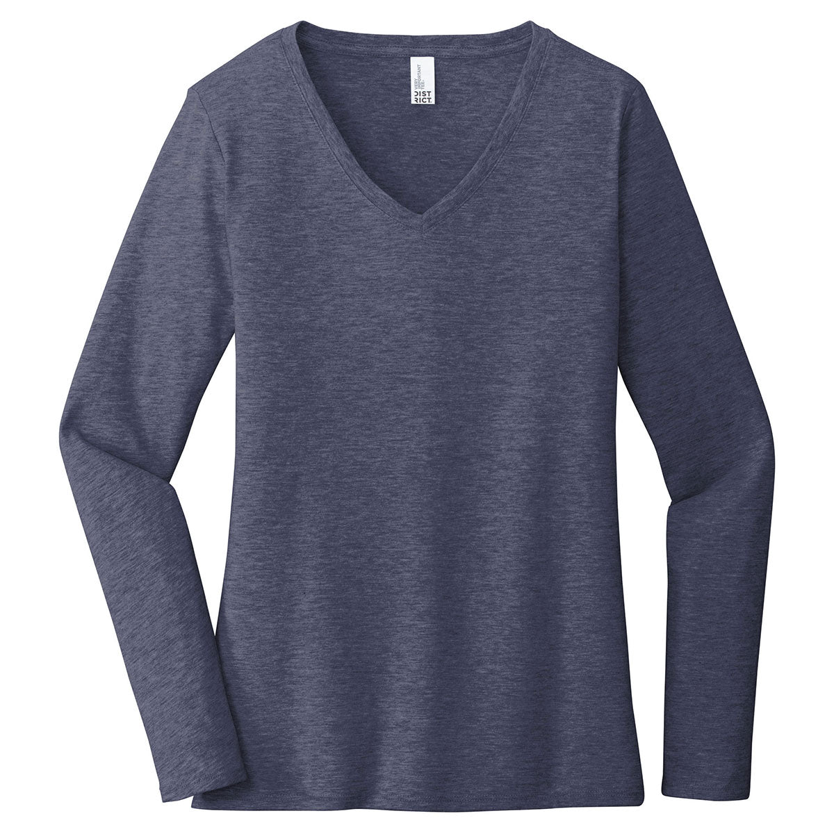 District Women's Navy Heathered Long Sleeve V-Neck Very Important Tee