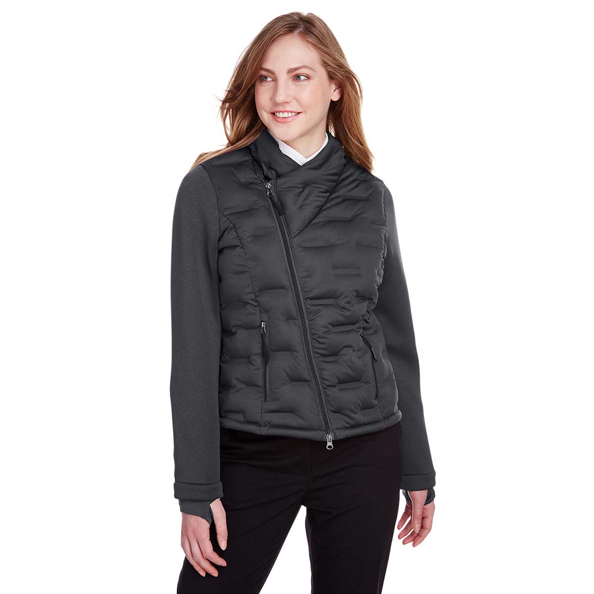 North End Women's Stylish Carbon/Black Heather/Black Pioneer Hybrid Bomber Jacket