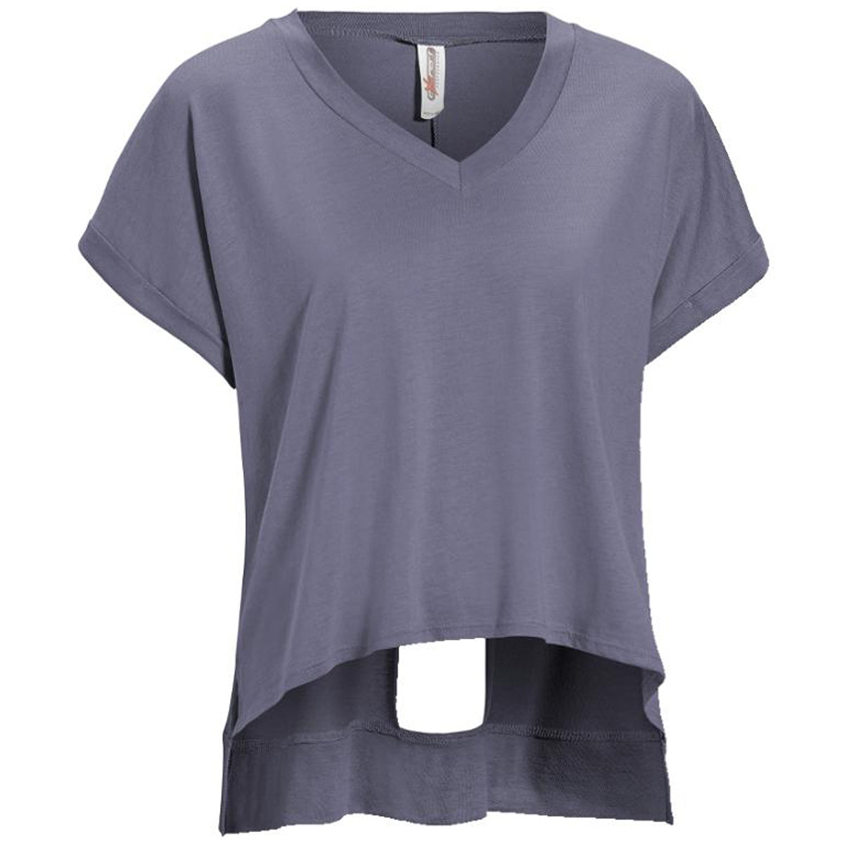 Stylish Expert Women's Graphite Cuffed V-Neck Cutout Back Mid Crop T-Shirt