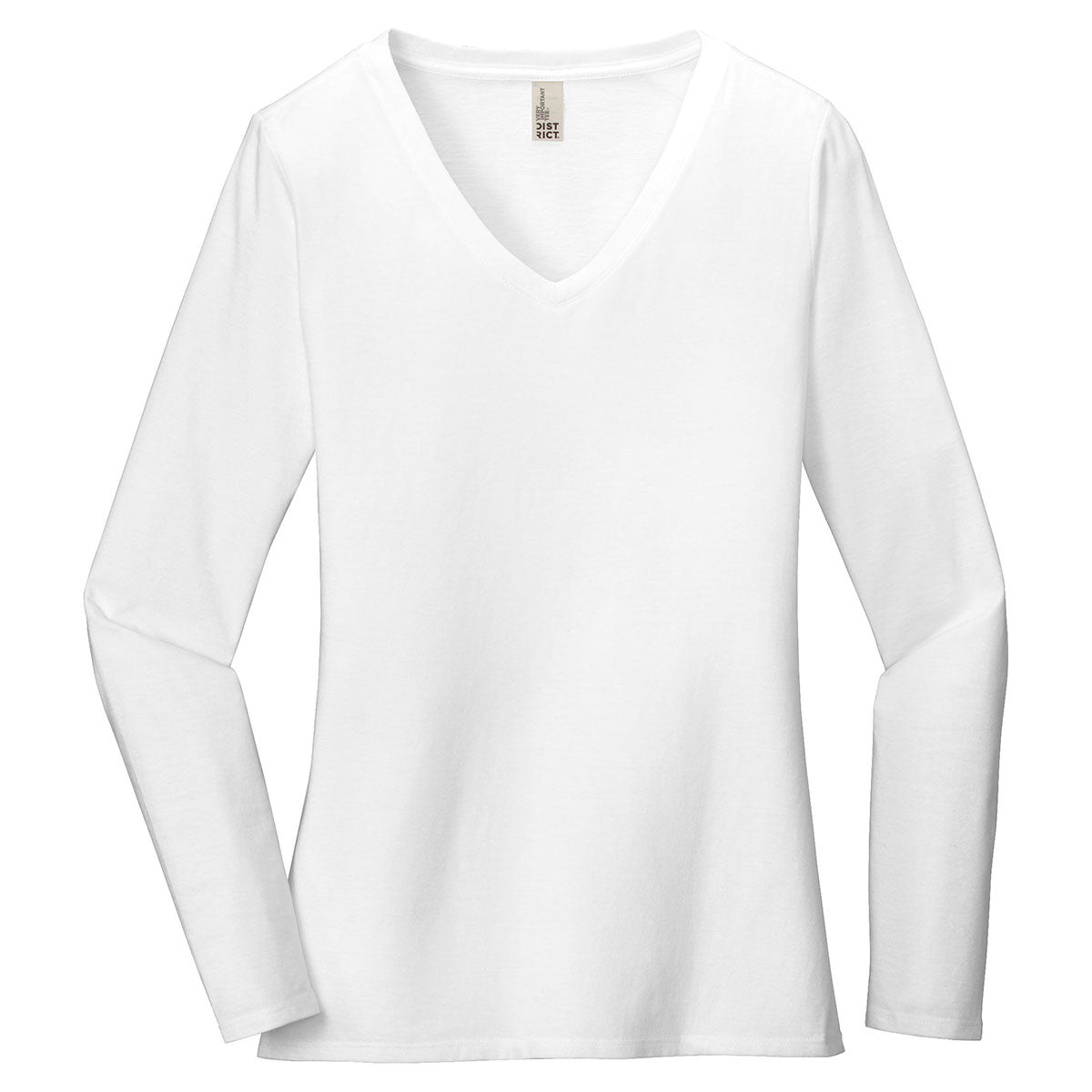 District Women's White Essential Long Sleeve V-Neck Tee