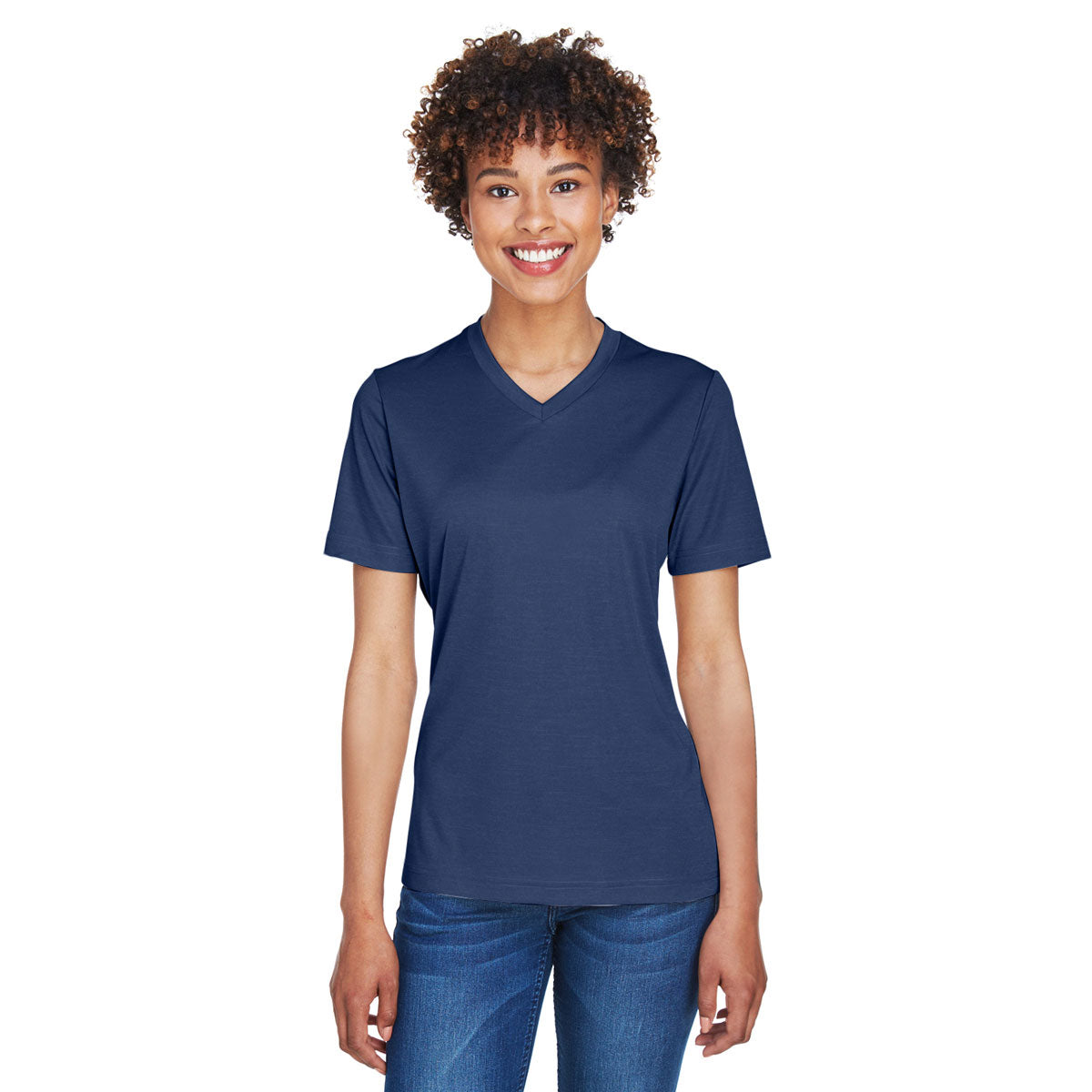 Team 365 Women's Performance T-Shirt in Dark Navy Heather Zone Sonic Heather