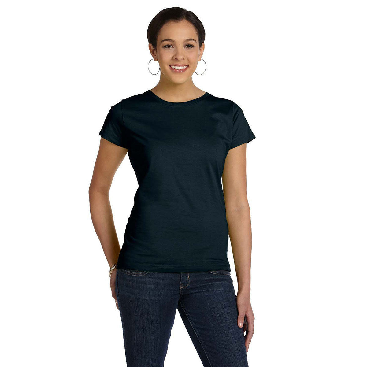 LAT Women's Elegant Black Fine Jersey T-Shirt - Ideal for Branding