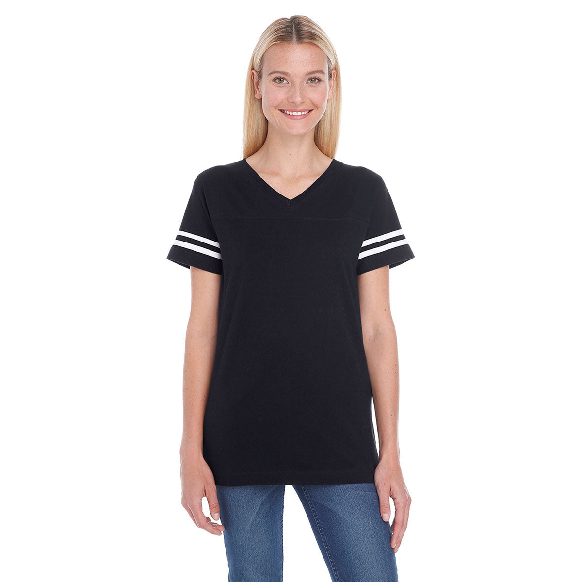 LAT Women's Stylish Black/White Football Jersey T-Shirt
