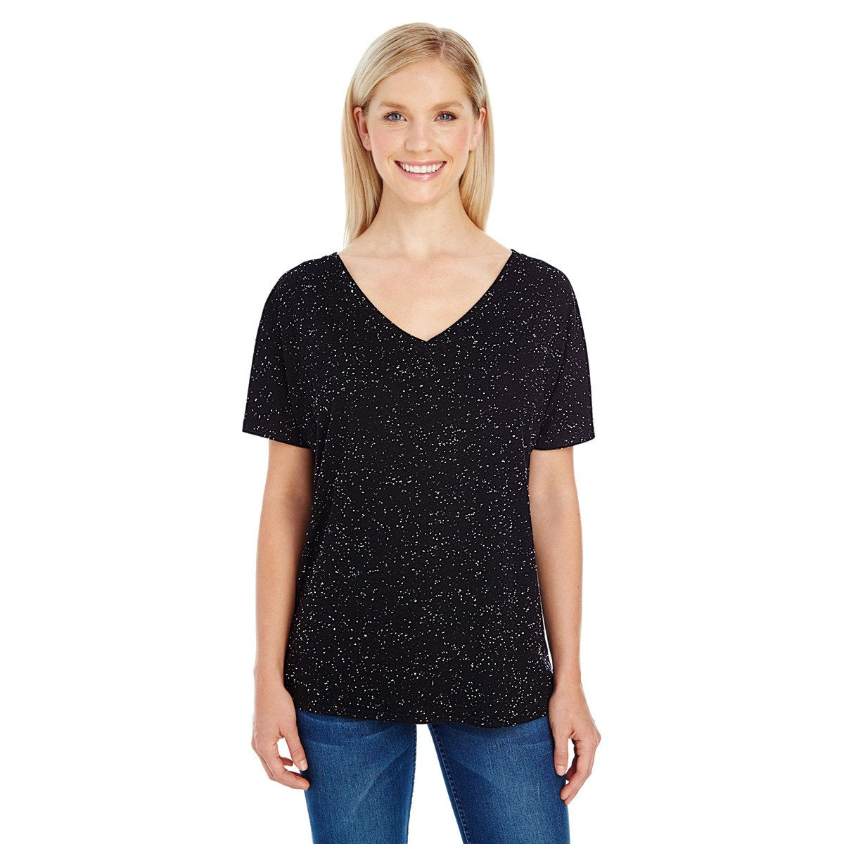 Threadfast Women's Black Fleck Triblend Short-Sleeve V-Neck T-Shirt: A Stylish Essential