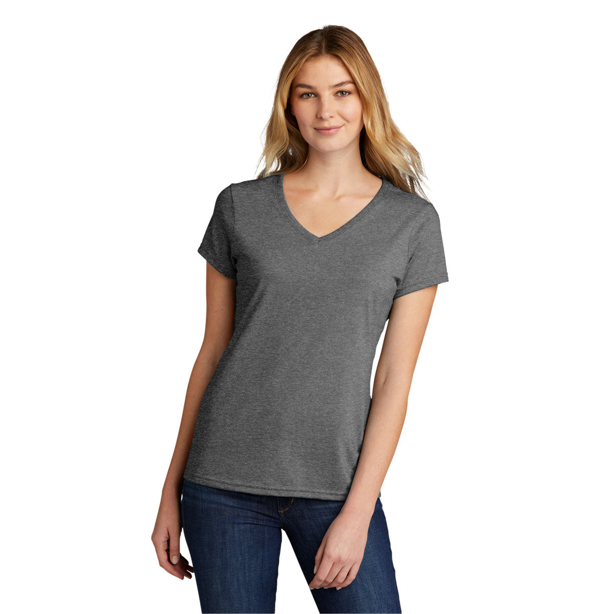 Port & Company Women's Graphite Heather Tri-Blend V-Neck Tee: Style and Comfort Combined