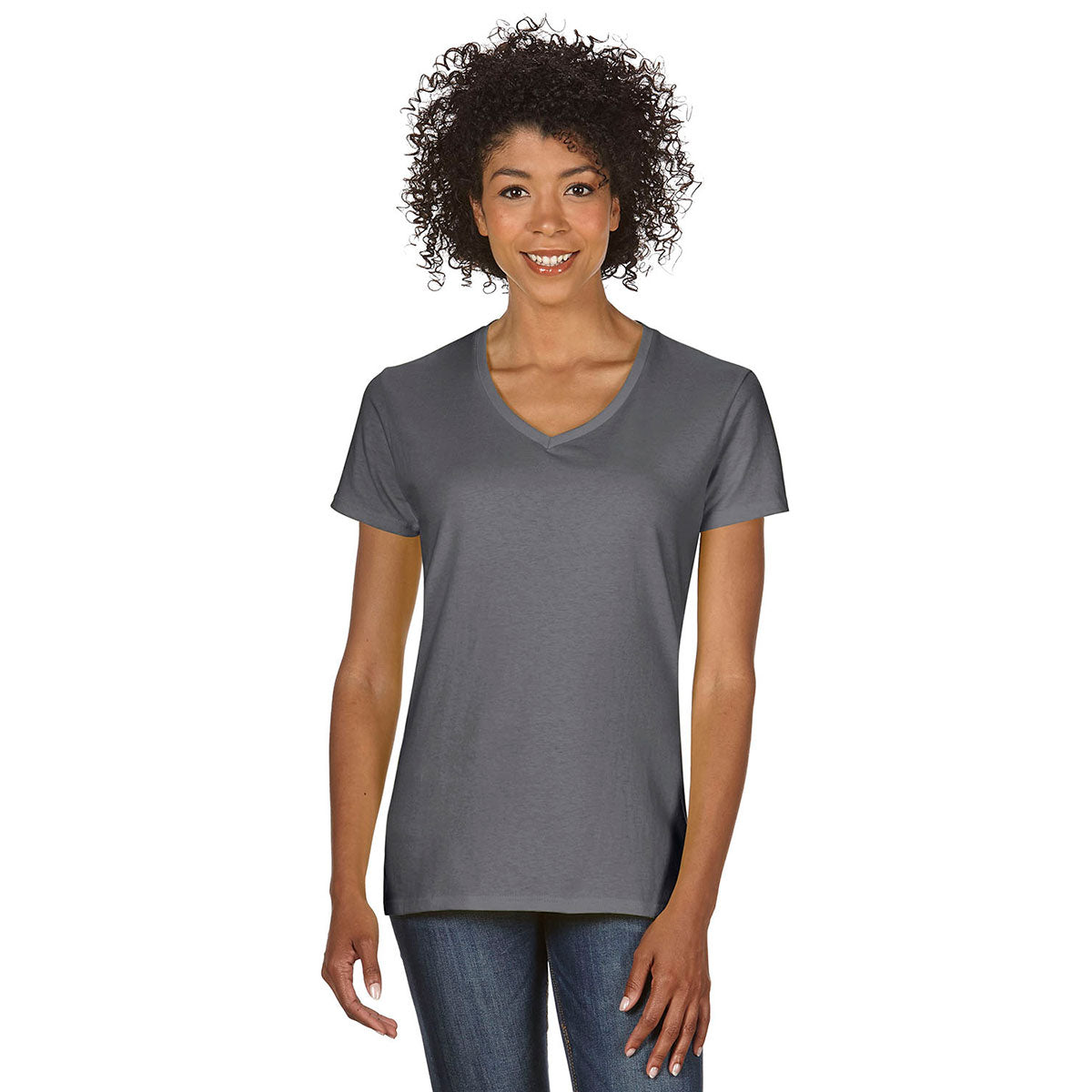 Gildan Women's Stunning Charcoal 5.3 oz. V-Neck T-Shirt