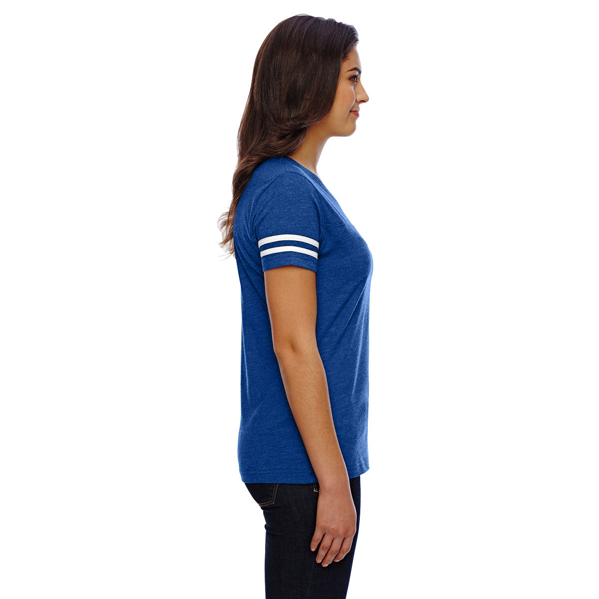 LAT Women's Stylish Vintage Royal/Blended White Football Jersey T-Shirt