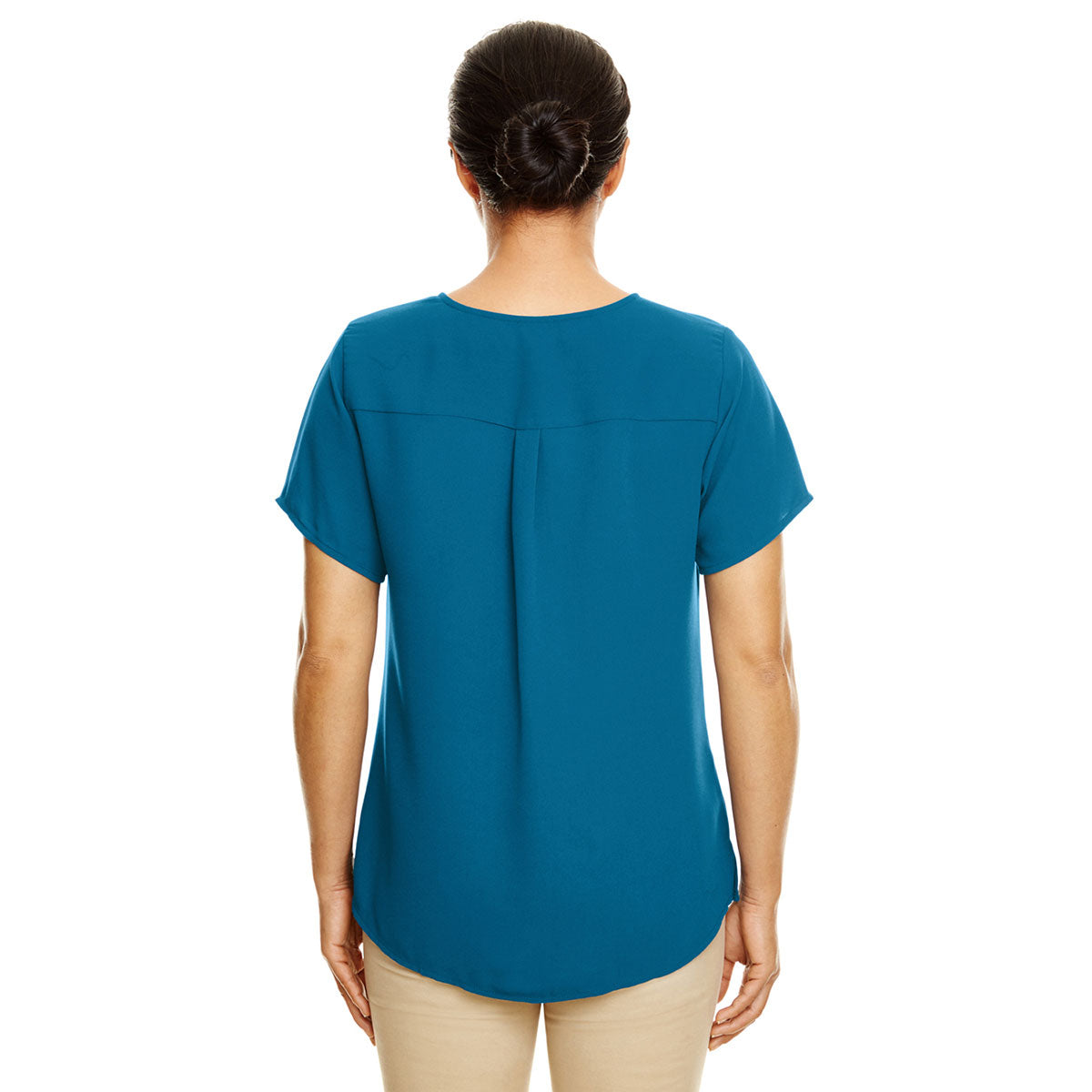 Devon & Jones Women's Alluring Dark Teal Perfect Fit Short-Sleeve Crepe Blouse