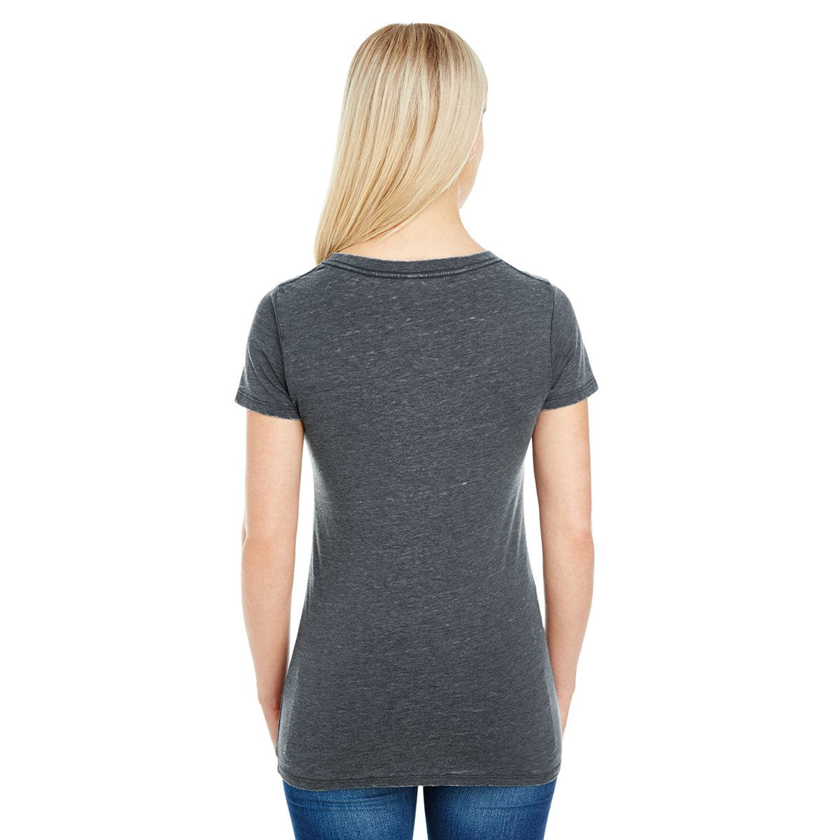 Threadfast Women's Charcoal Vintage Short-Sleeve V-Neck T-Shirt - Ideal for Summer!