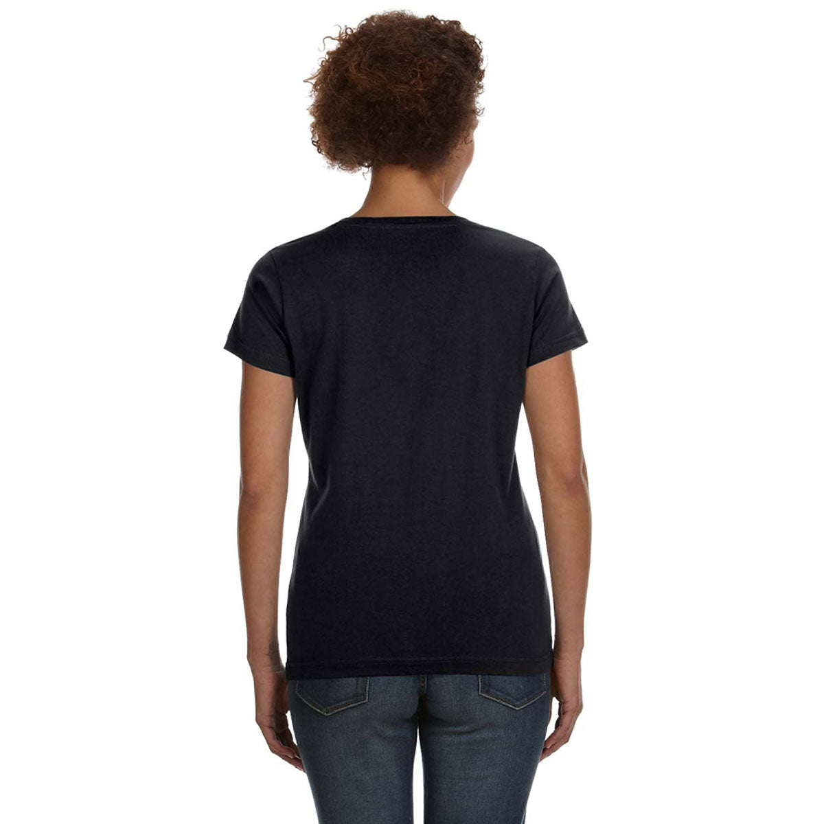 LAT Women's Stylish Black V-Neck Fine Jersey Customizable T-Shirt