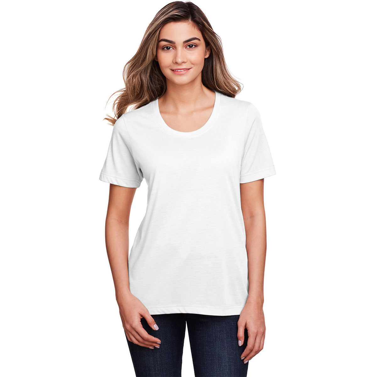 Core 365 Women's White Fusion ChromaSoft Performance T-Shirt: Stylish and Functional