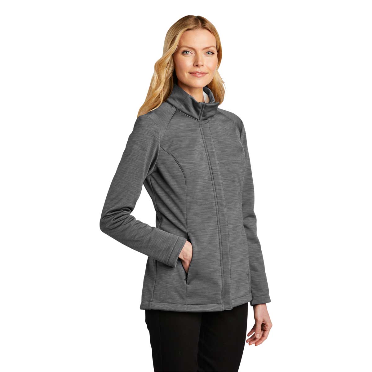 Port Authority Women's Graphite Heather Stream Soft Shell Jacket - A Stylish Outdoor Essential