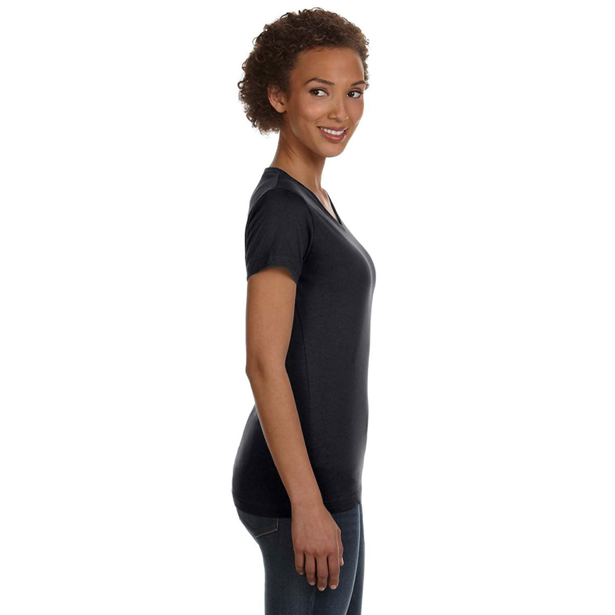 LAT Women's Stylish Black V-Neck Fine Jersey Customizable T-Shirt