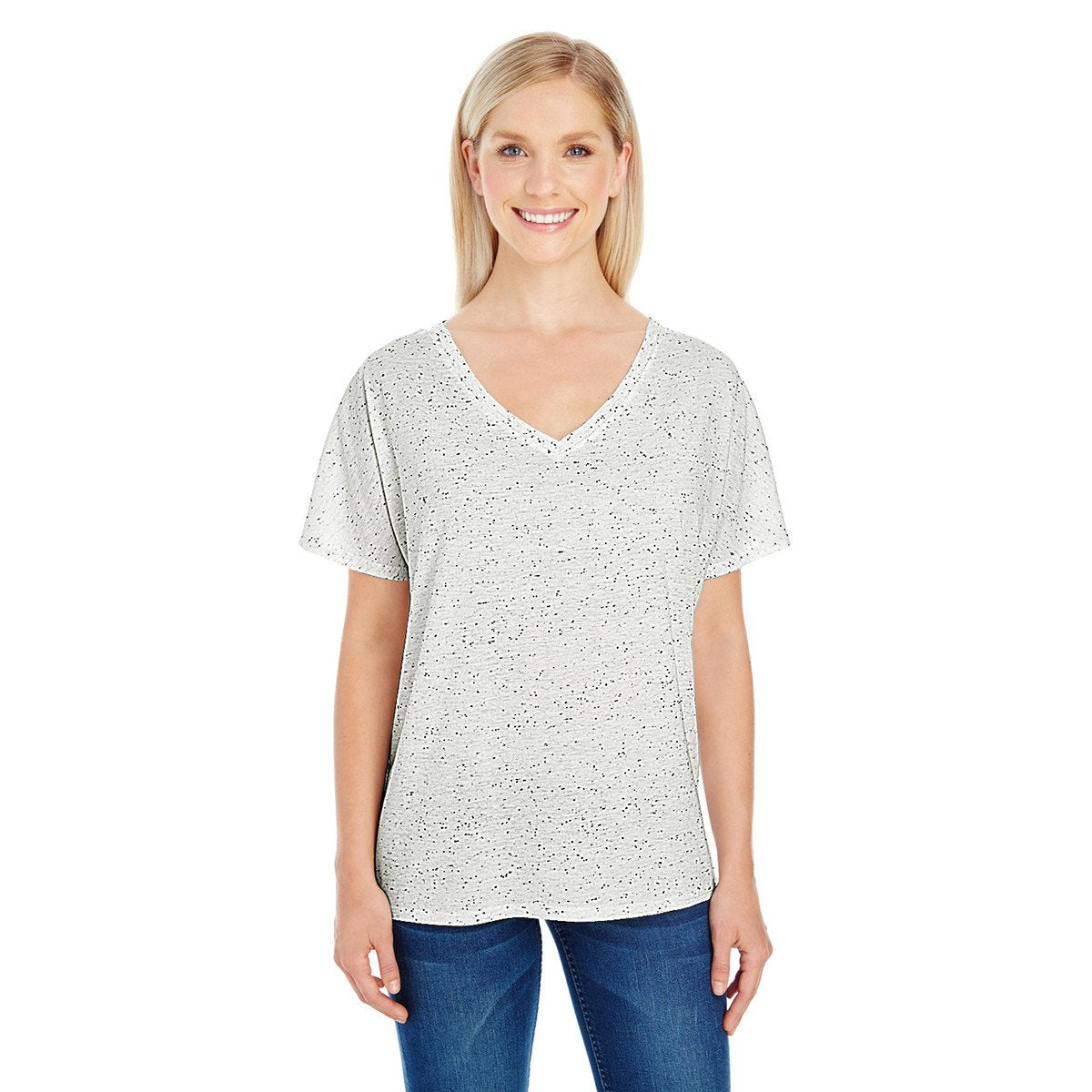 Threadfast Women's Cream Fleck Triblend Short-Sleeve V-Neck T-Shirt: A Stylish Essential