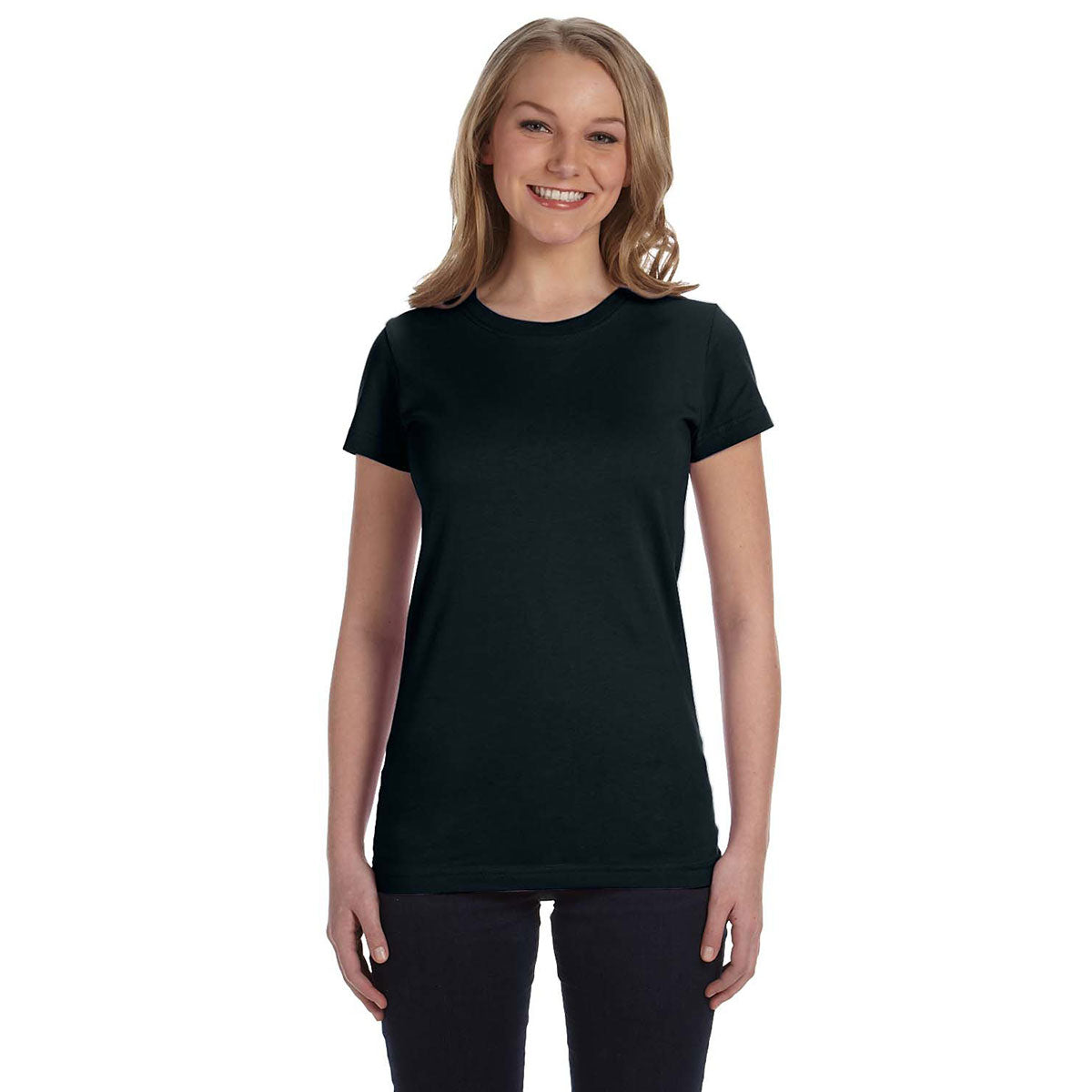 LAT Women's Black Junior Fit Super-Soft Jersey T-Shirt - Ideal for Branding!
