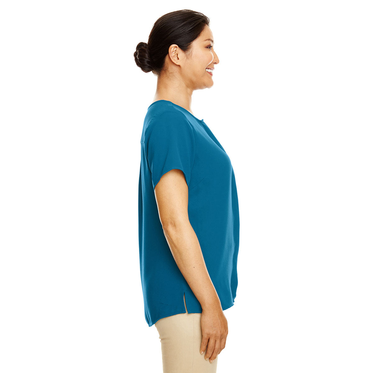 Devon & Jones Women's Alluring Dark Teal Perfect Fit Short-Sleeve Crepe Blouse
