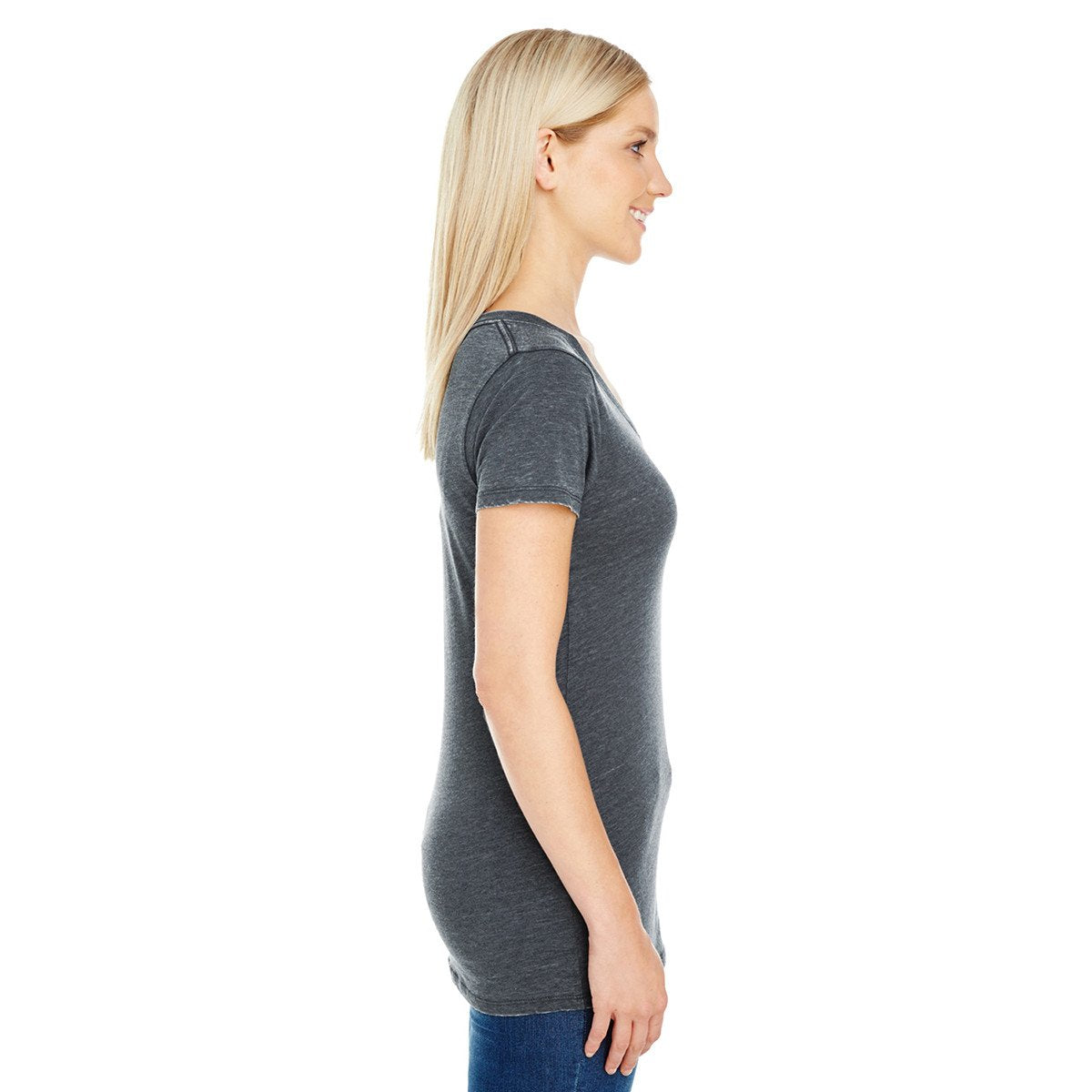 Threadfast Women's Charcoal Vintage Short-Sleeve V-Neck T-Shirt - Ideal for Summer!