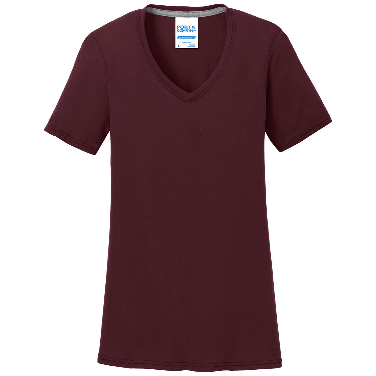 Port & Company Women's Stunning Maroon Athletic Performance Blend V-Neck Tee