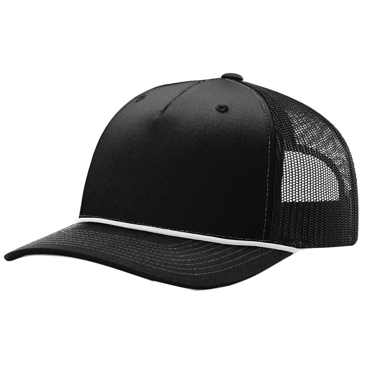 Richardson Stylish Black/White Five - Panel Trucker Hat with Rope