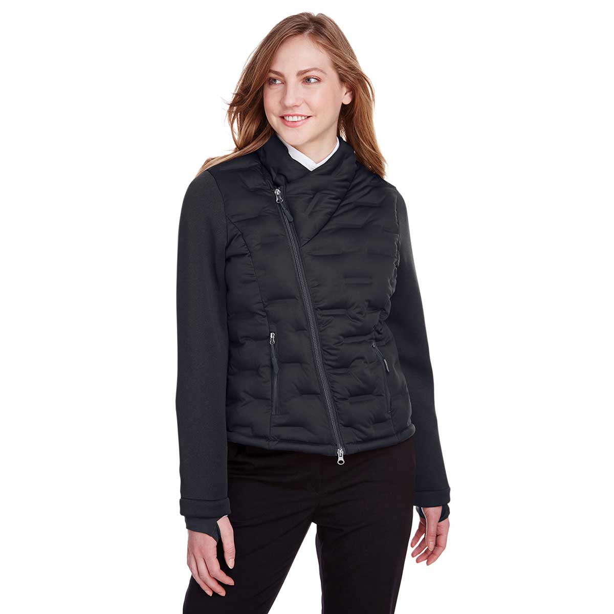 North End Women's Stunning Black/Black/Carbon Pioneer Hybrid Bomber Jacket