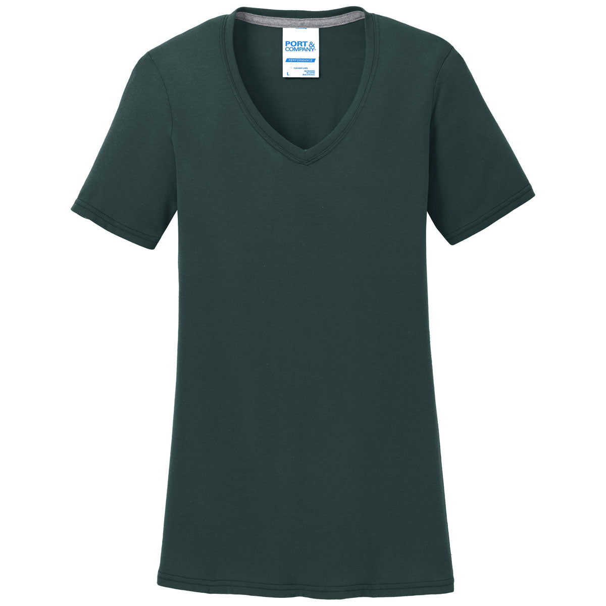 Port & Company Women's Stunning Dark Green Performance Blend V-Neck Tee - A Must-Have!