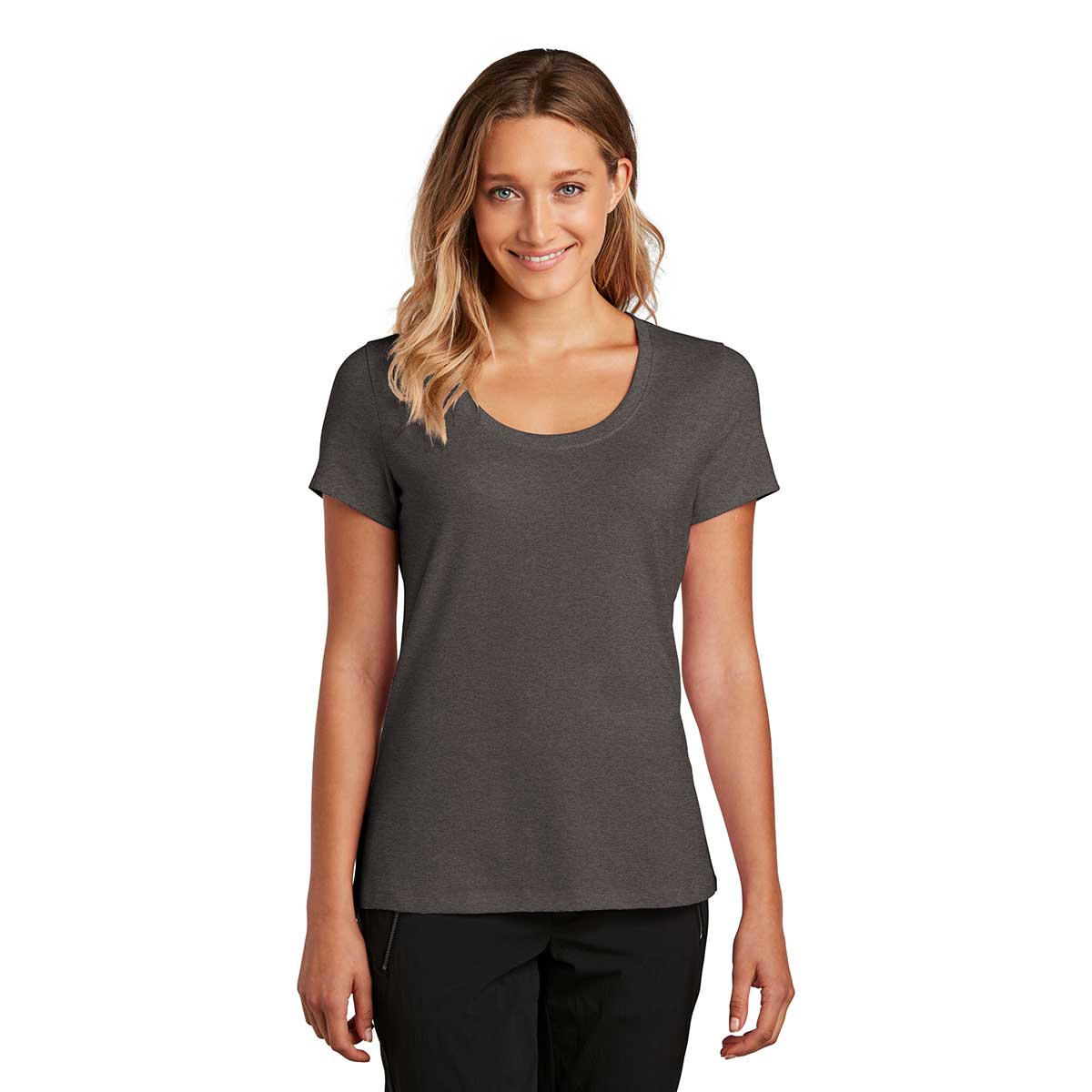 District Women's All-Day Comfort Heathered Charcoal Flex Scoop Neck Tee