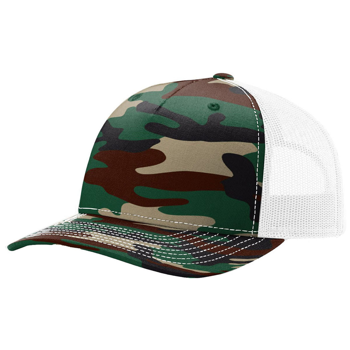 Richardson Green Camo/White Printed Five Panel Trucker Hat - Ideal for Outdoor Enthusiasts