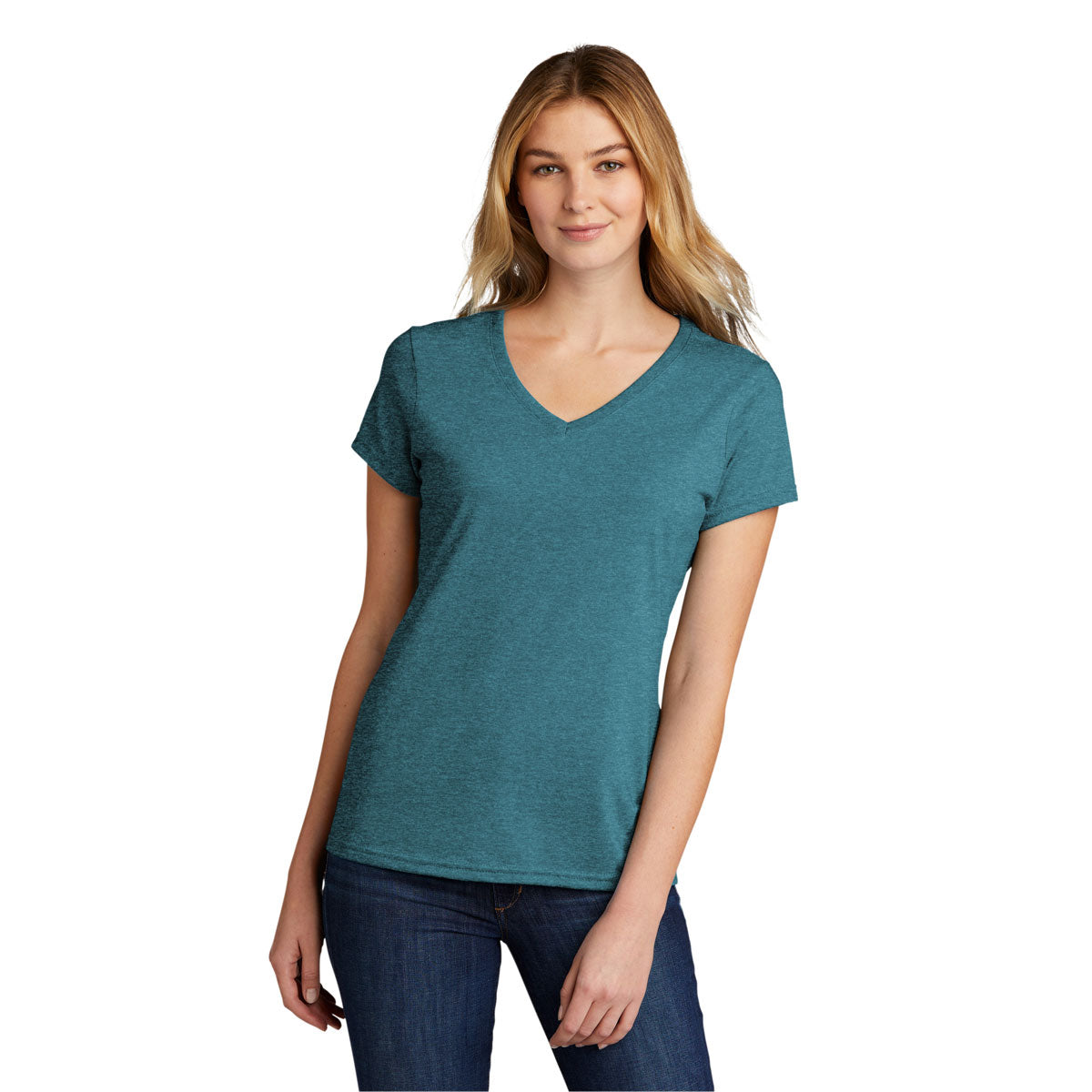 Port & Company Women's Stunning Vivid Teal Heather Tri-Blend V-Neck Tee