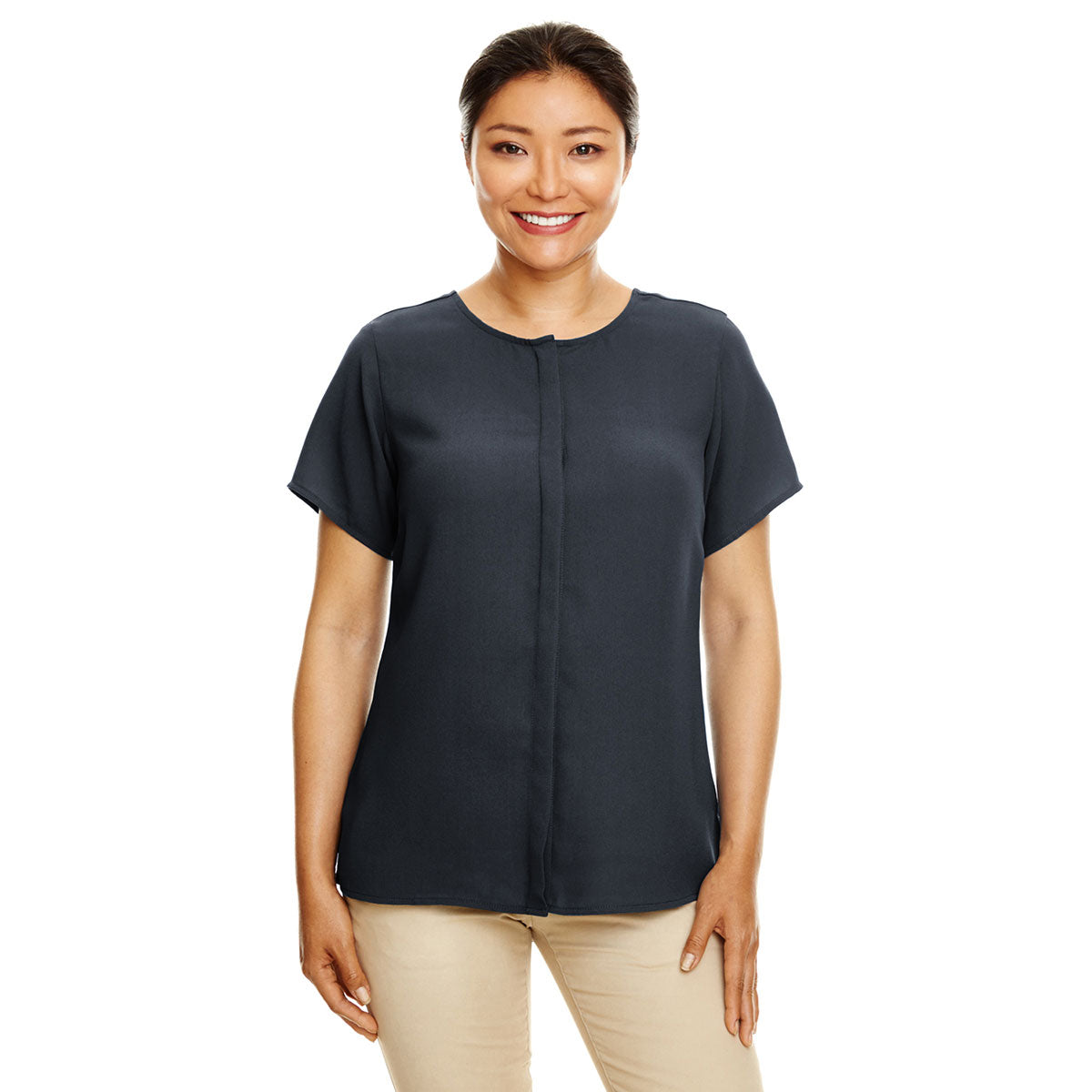 Devon & Jones Women's Stunning Black Perfect Fit Short-Sleeve Crepe Blouse