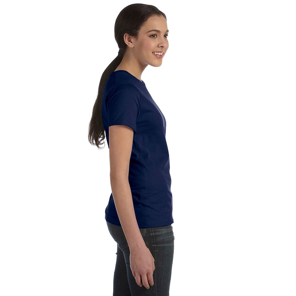 Hanes Women's Navy 4.5 oz. 100% Ringspun Cotton Nano-T T-Shirt - A Must-Have!