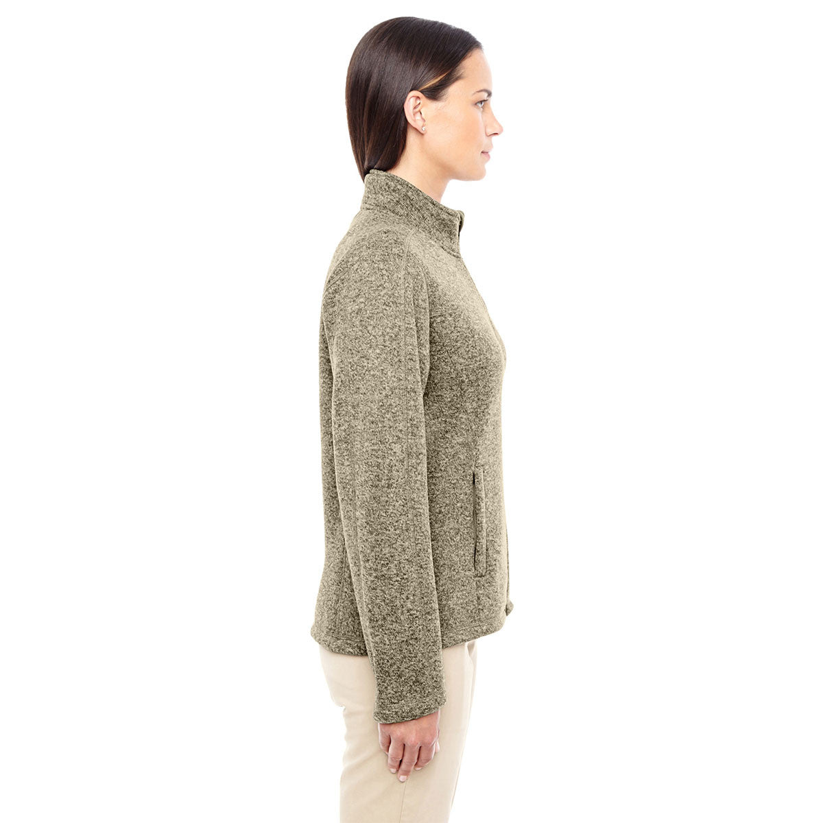 Devon & Jones Women's Stylish Khaki Heather Bristol Full-Zip Sweater Fleece Jacket