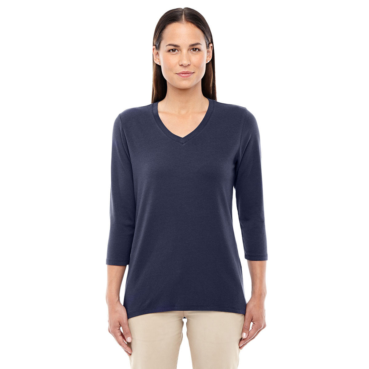 Devon & Jones Women's Navy V-Neck Top: The Perfect Fit for Style!