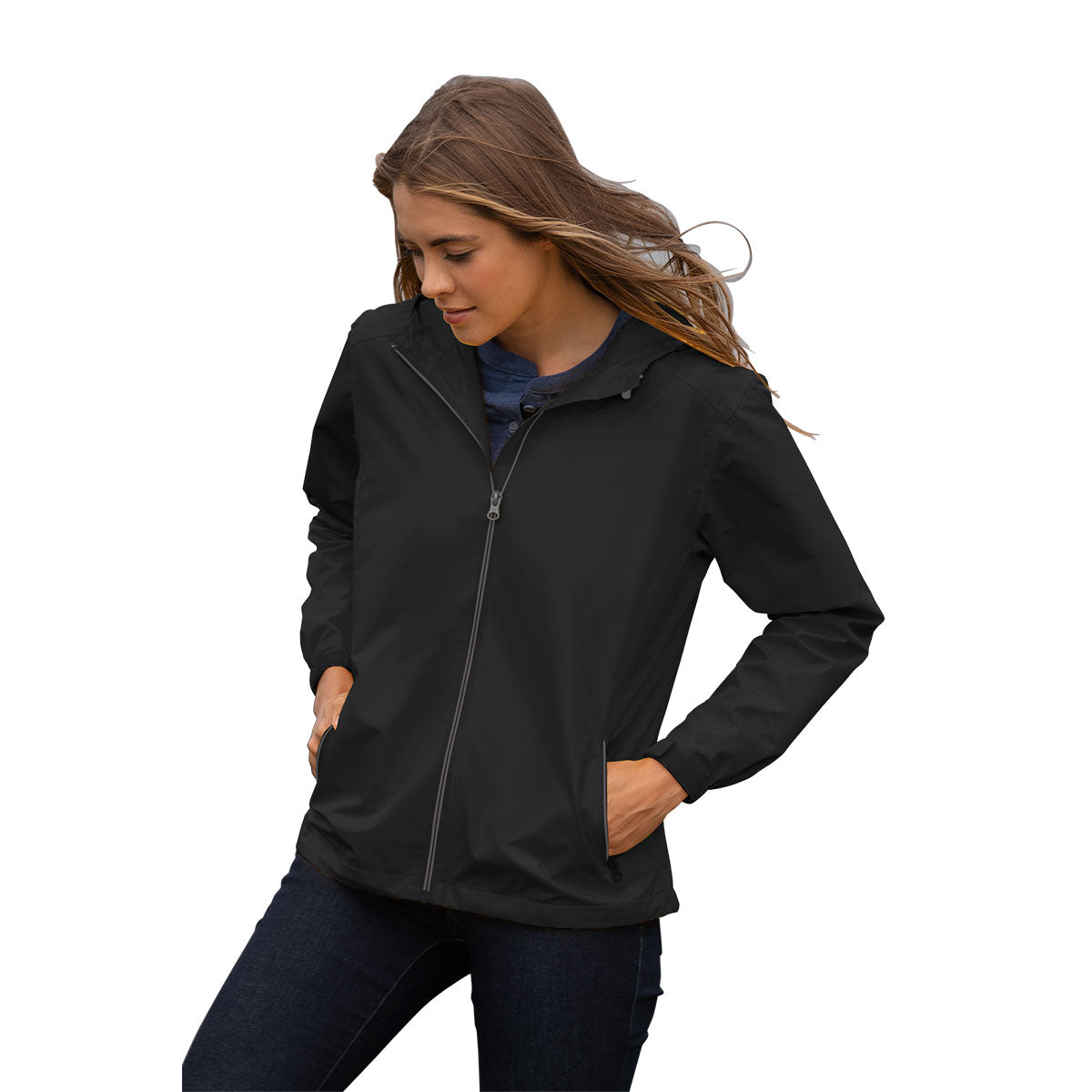 Vantage Women's Stylish Black Newport Packable Rain Jacket