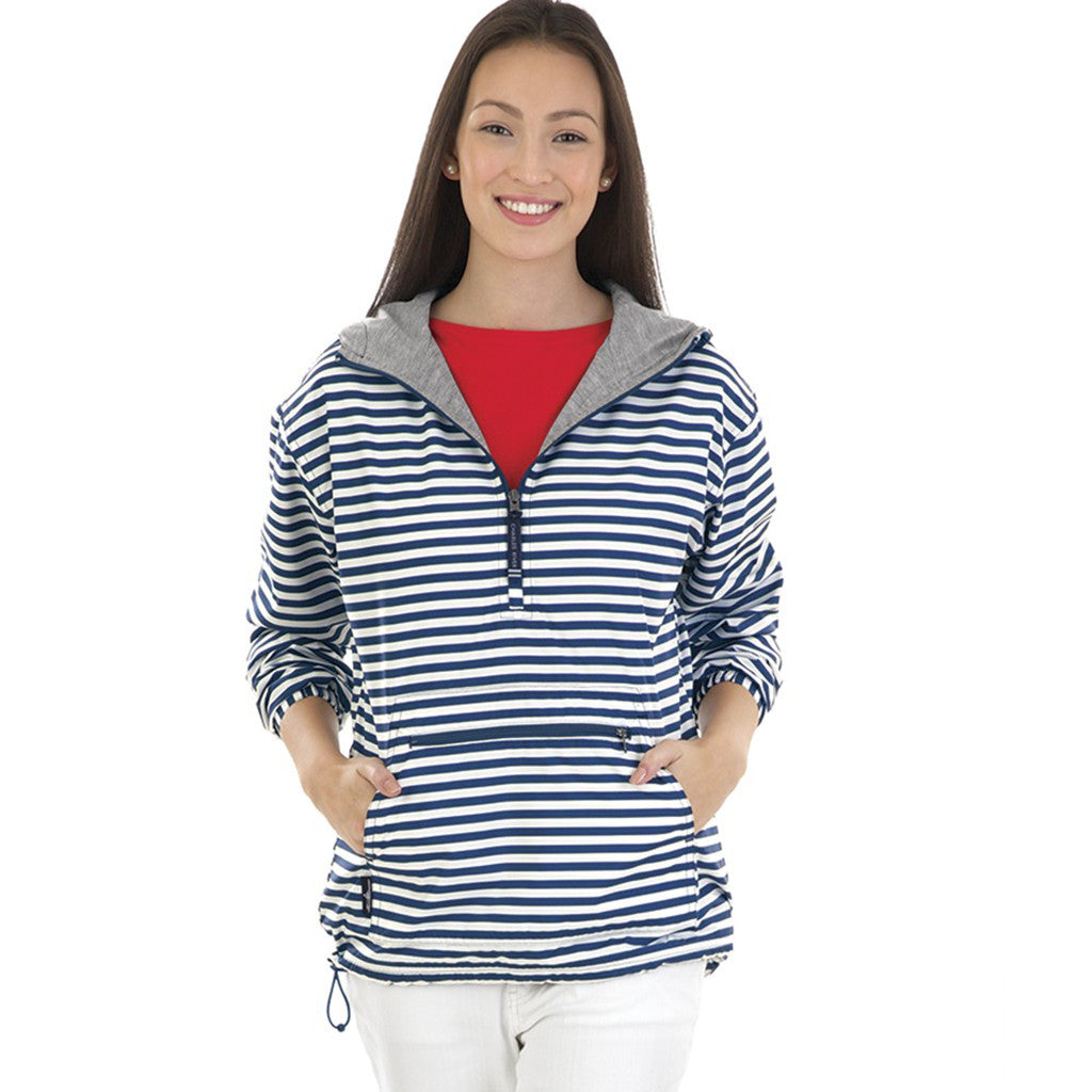 Charles River Women's Navy-White Stripe Chatham Anorak Print Pullover: Stylish Weather Protection